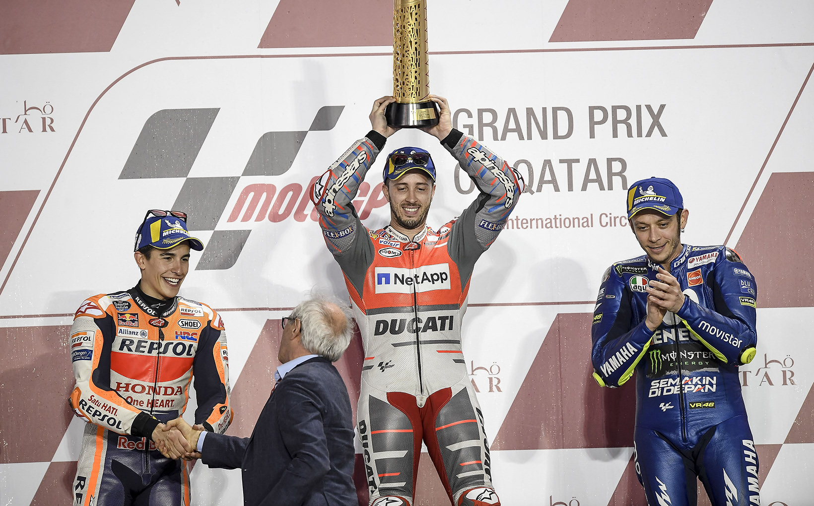DesmoDovi sky rockets to first in Qatar as Marquez comes in second and Rossi third