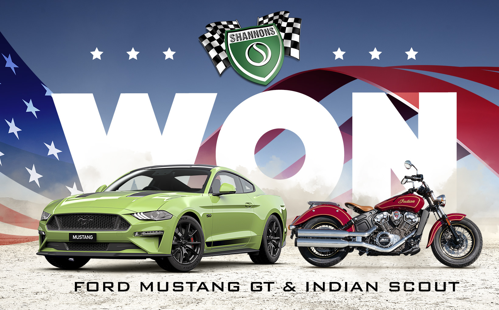 Shannons Ford Mustang GT & Indian Scout Motorcycle Winner Announced
