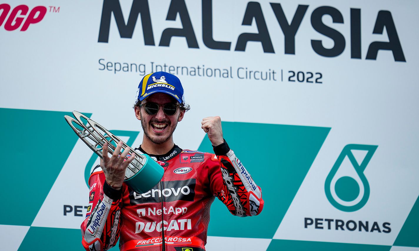 Pecco Bagnaia Set Point Ready for Valencia after Winning in Malaysia as Enea Bastianini & Fabio Quartararo Finish on the Podium